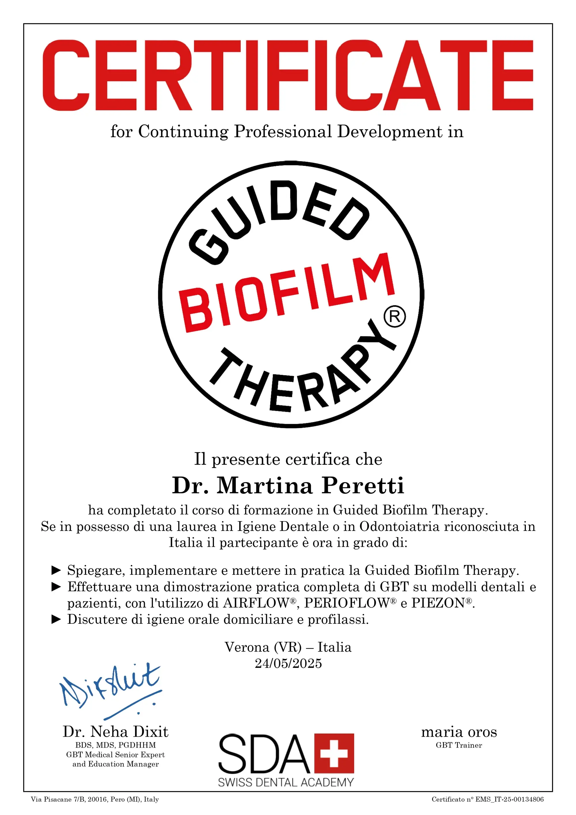 Attestato Corso GBT